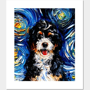 Bernedoodle Night (Portrait) Posters and Art